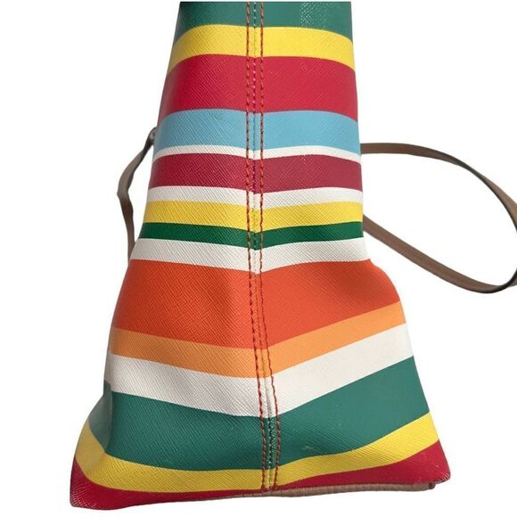 Large Dana Buchman Stripped Colorful Tote Faux Leather - Picture 7 of 15
